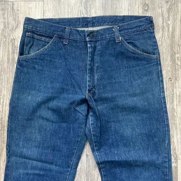 Vintage 70s Flared Denim Jeans Size 34X30 Scovill Zipper - Picture 2 of 4